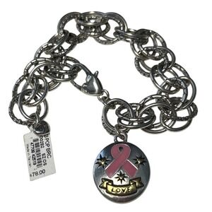 Brighton Power Of Pink 2023 Silver Heart Breast Cancer Charm Bracelet NWT  $78
